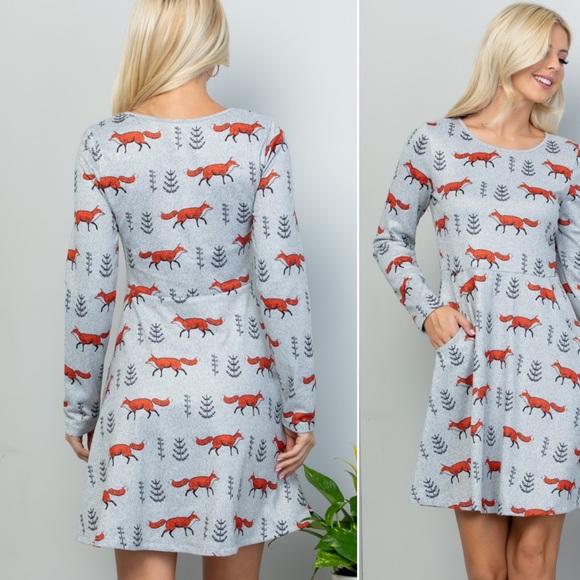 🦊Fox Prints Long Sleeves Tunic Sweater Dress - Picture 3 of 3